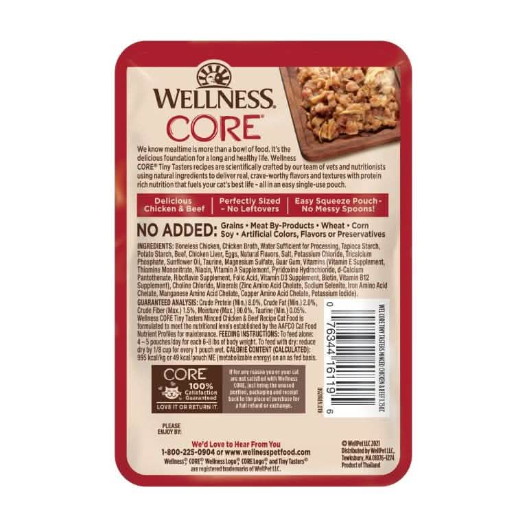 Wellness Wet Cat Food Pouch Core Tiny Tasters Minced Chicken & Beef Recipe in Gravy