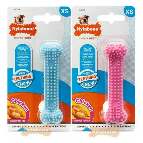 Nylabone Dog Toy Ribbed Bone with Chicken Flavor for Teething Puppies