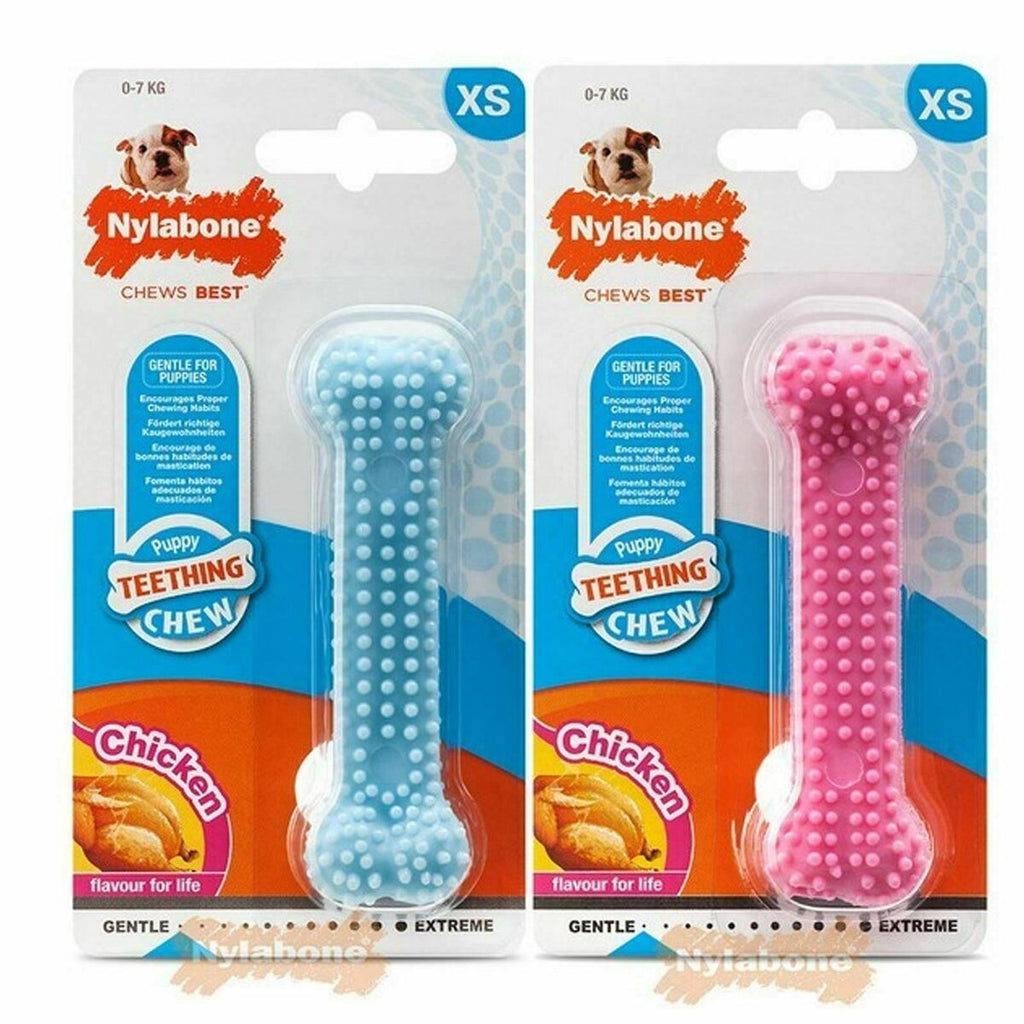 Nylabone Dog Toy Ribbed Bone with Chicken Flavor for Teething Puppies