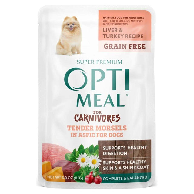 Opti Meal Wet Dog Food for Carnivores Tender Morsels in Aspic Liver & Turkey Recipe