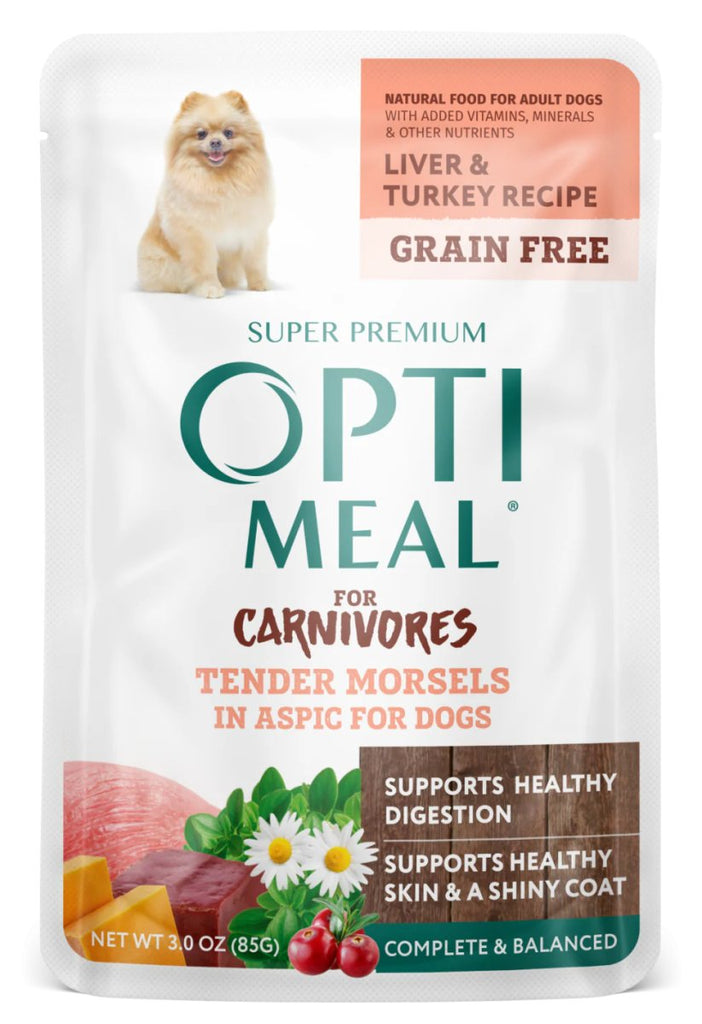 Opti Meal Wet Dog Food for Carnivores Tender Morsels in Aspic Liver & Turkey Recipe