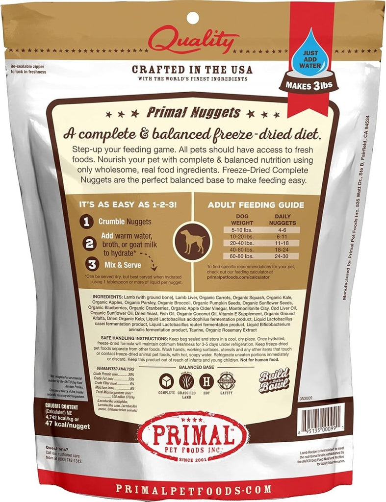 Primal Freeze-Dried Dog Food Nuggets Lamb Formula