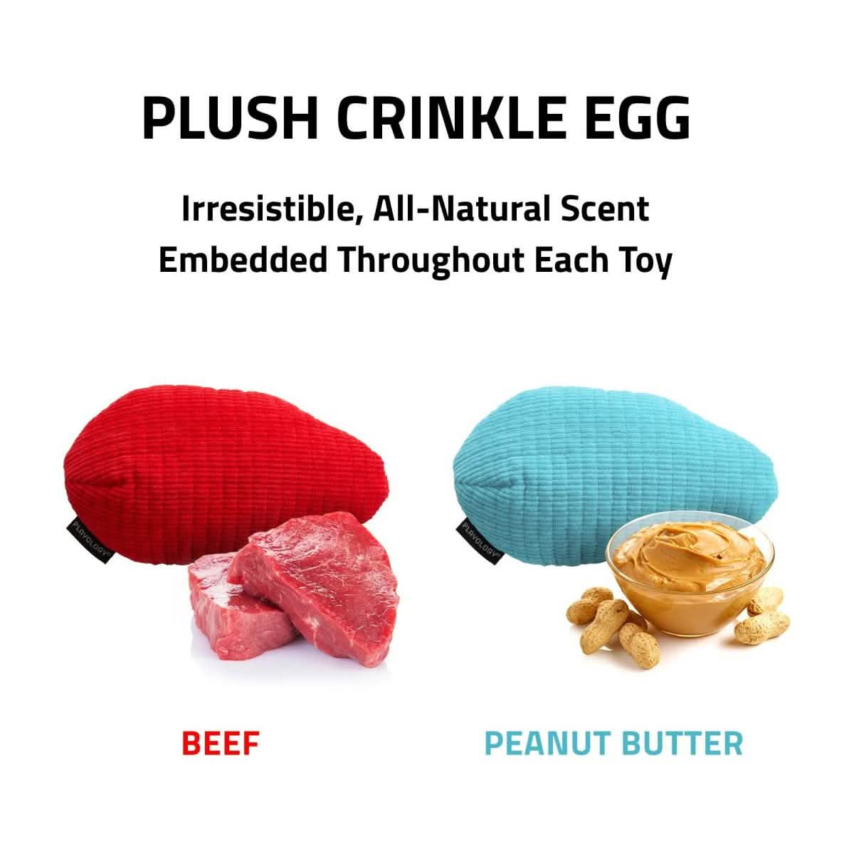 Playology Dog Toy Plush Crinkle Egg - Beef Scent