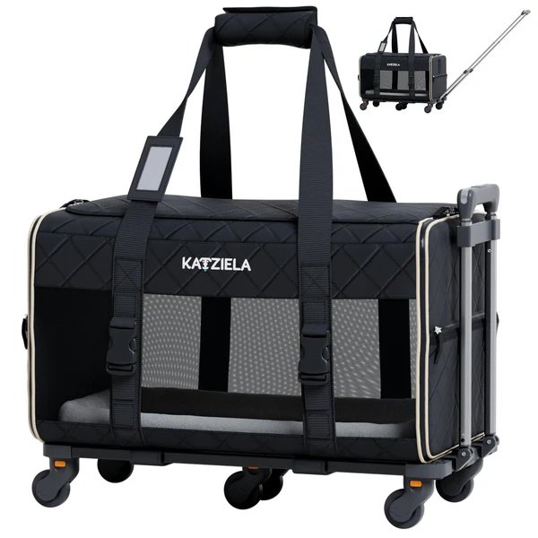 Katziela Pet Carrier Quilted Chariot with Removable Wheels