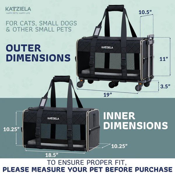 Katziela Pet Carrier Quilted Chariot with Removable Wheels