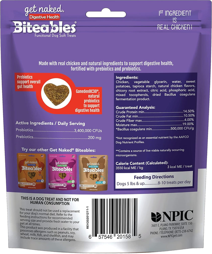 Get Naked Dog Treat Digestive Health Biteables Real Chicken Recipe