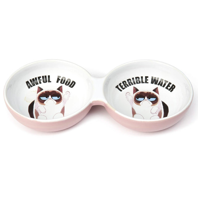 PetRageous Designs 10-Inch Pink Grumpy Cat Awful Duo Diner, 1 Cup Capacity