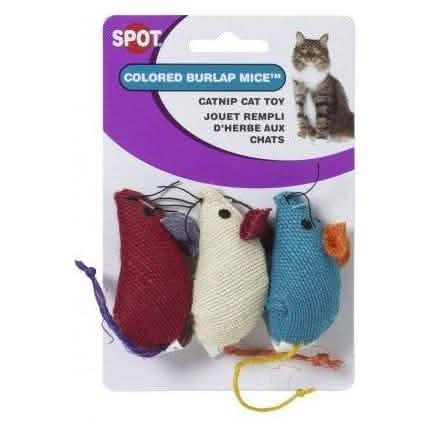 SPOT Cat Toy Colored Burlap Mice (3 Pack)