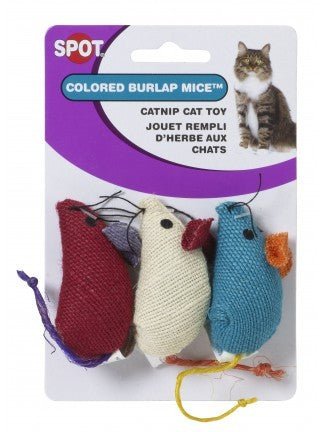 SPOT Cat Toy Colored Burlap Mice (3 Pack)