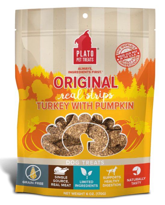 Plato Dog Treat Original Real Strips Turkey with Pumpkin