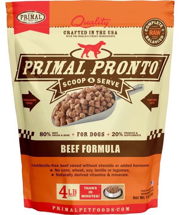 Primal Raw Frozen Dog Food Pronto Beef Formula