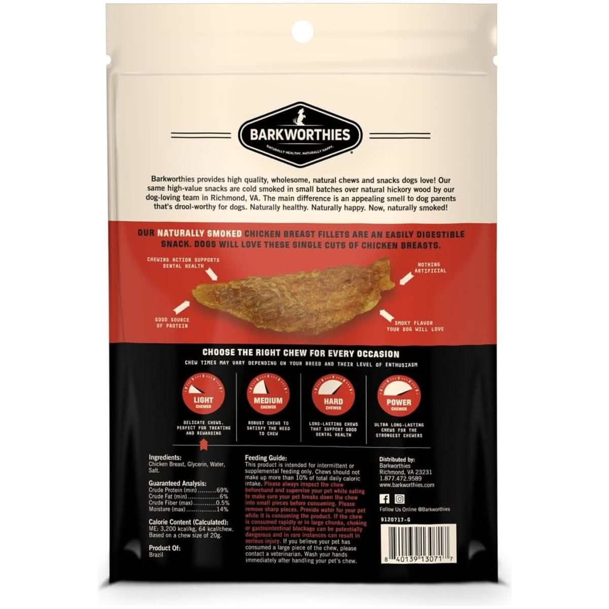 Barkworthies Dog Treat Naturally Smoked Chicken Breast Fillet