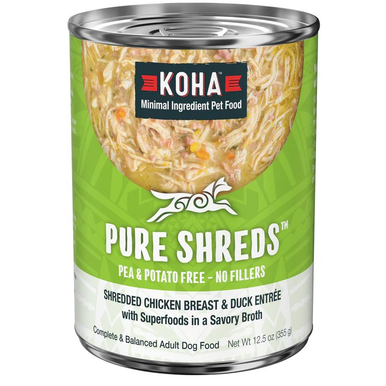 Koha Wet Dog Food Pure Shreds Shredded Chicken Breast & Beef Entrée with Superfoods in a Savory Broth