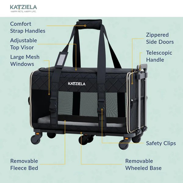 Katziela Pet Carrier Quilted Chariot with Removable Wheels