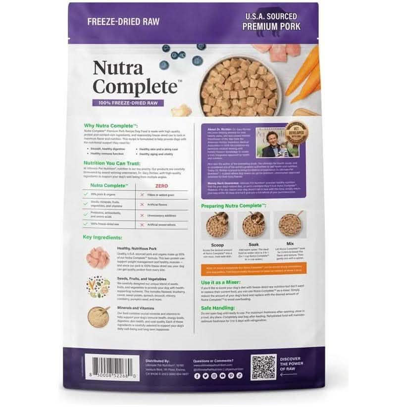 Ultimate Pet Nutrition Freeze-Dried Dog Food Nutra Complete Premium Pork Recipe