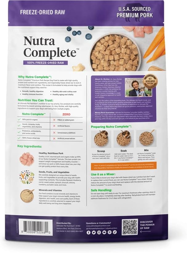 Ultimate Pet Nutrition Freeze-Dried Dog Food Nutra Complete Premium Pork Recipe