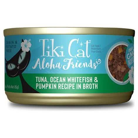 Tiki Cat Aloha Friends Tuna, Ocean Whitefish & Pumpkin Recipe in Broth Cat Food