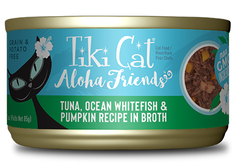 Tiki Cat Aloha Friends Tuna, Ocean Whitefish & Pumpkin Recipe in Broth Cat Food