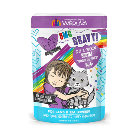 Weruva Wet Cat Food Pouch BFF OMG Booya! Beef & Chicken Dinner in Gravy