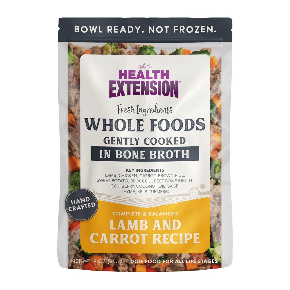 Health Extension Cooked Shelf Stable Dog Food Whole Foods in Bone Broth Lamb & Carrot Recipe