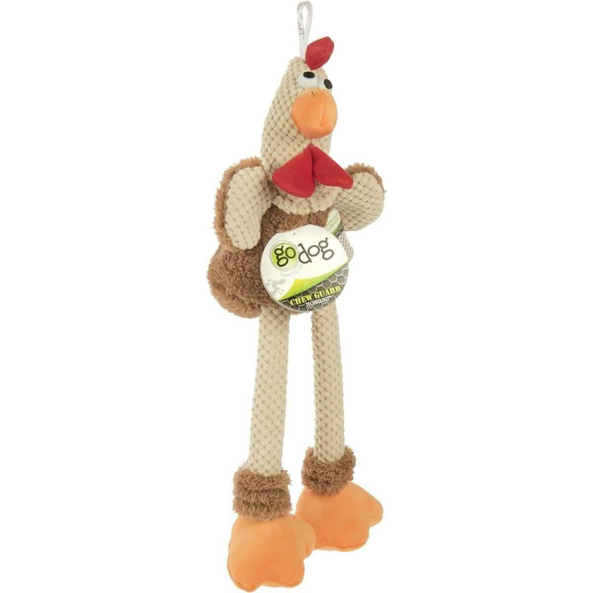 GoDog Dog Toy Checkers Skinny Brown Rooster