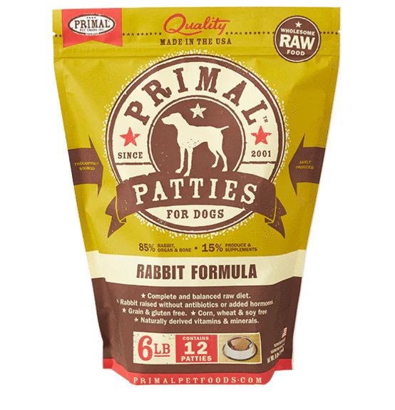 Primal Raw Frozen Dog Food Patties Rabbit Formula