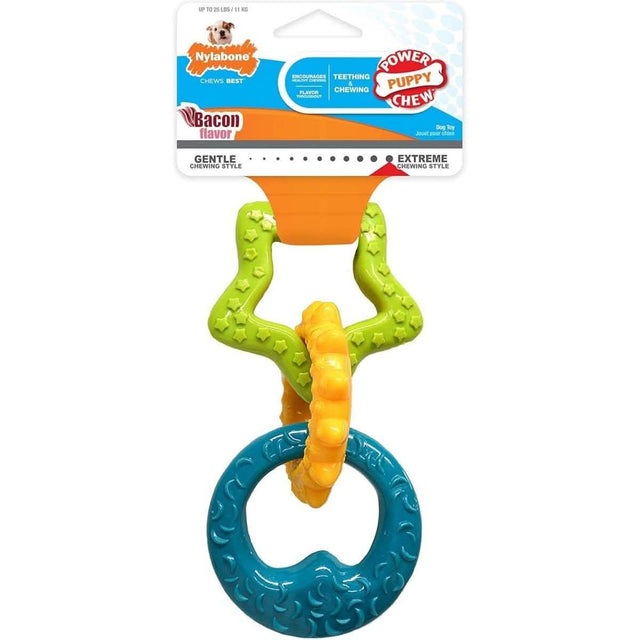 Nylabone Dog Toy Power Rings with Bacon Flavor for Teething Puppies