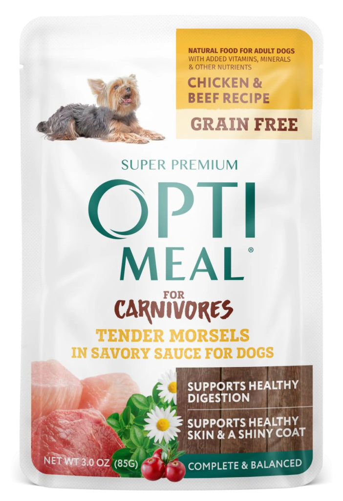 Opti Meal Wet Dog Food for Carnivores Tender Morsels in Savory Sauce Chicken & Beef Recipe