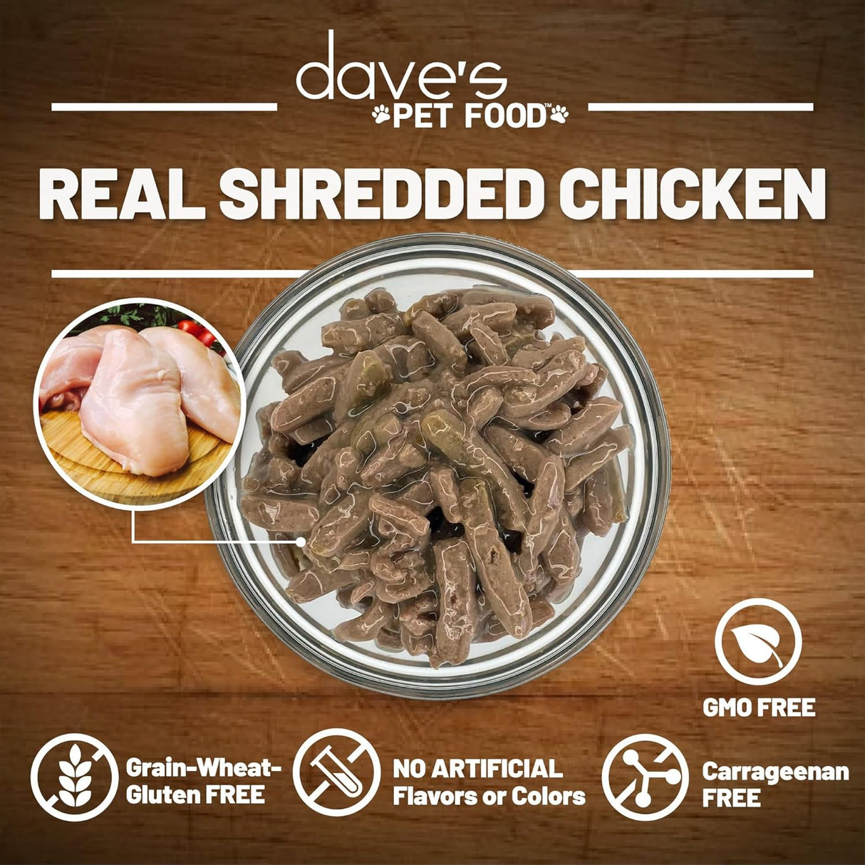 Dave's Pet Food Wet Cat Food Shredded Chicken Dinner in Gravy 5.5oz (1 Can)