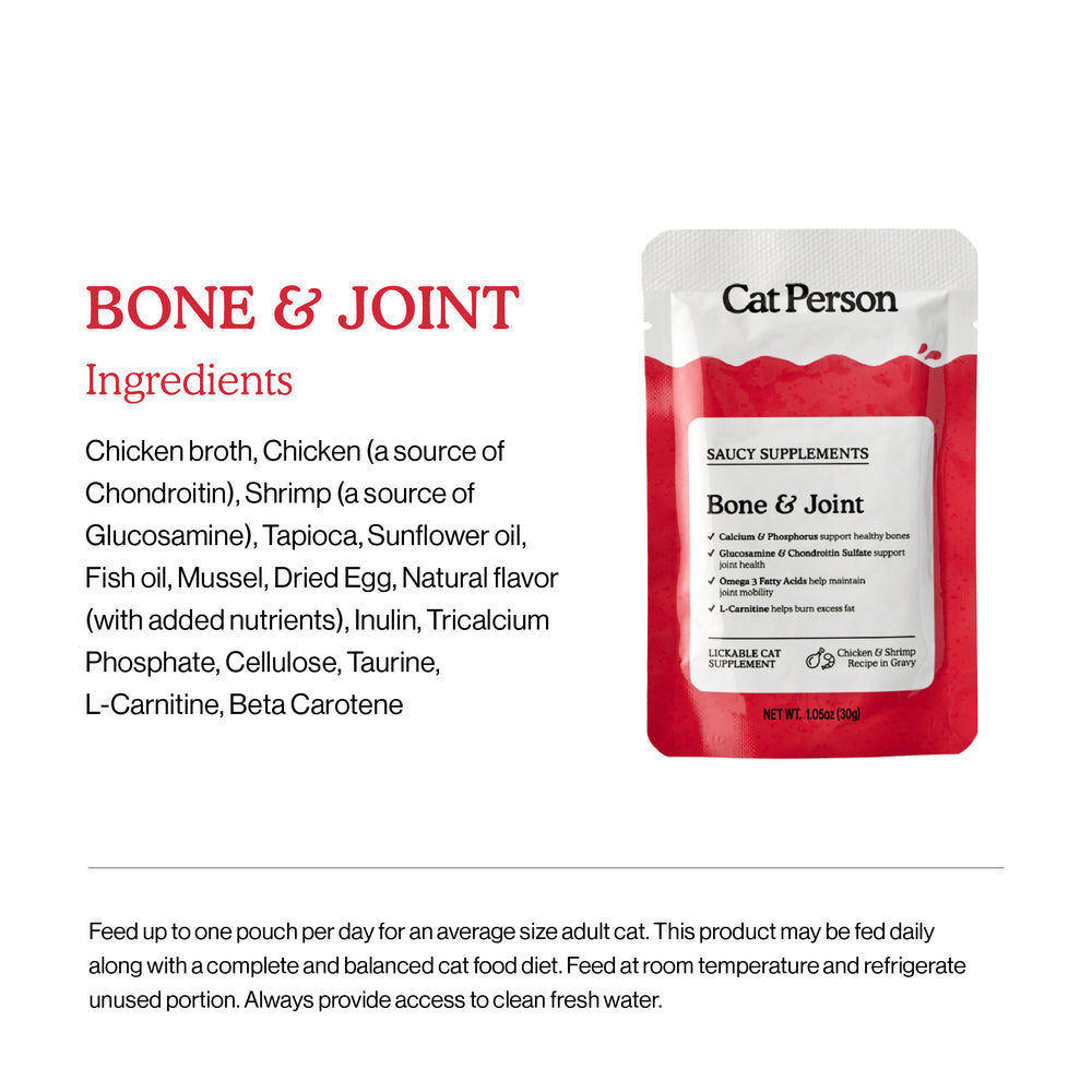 Cat Person Wet Cat Food Supplement Pouch Bone and Joint Support Chicken and Shrimp 1.05oz