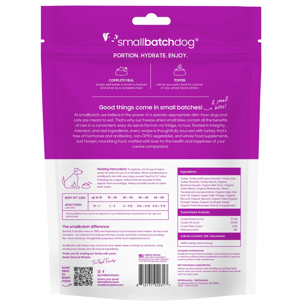 SmallBatch Freeze-Dried Dog Food Small Bites Turkey Recipe 7oz