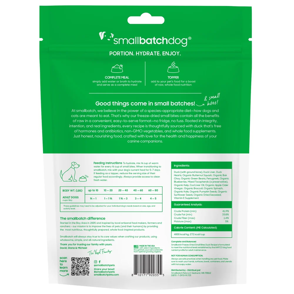 SmallBatch Freeze-Dried Dog Food Small Bites Duck Recipe 19oz