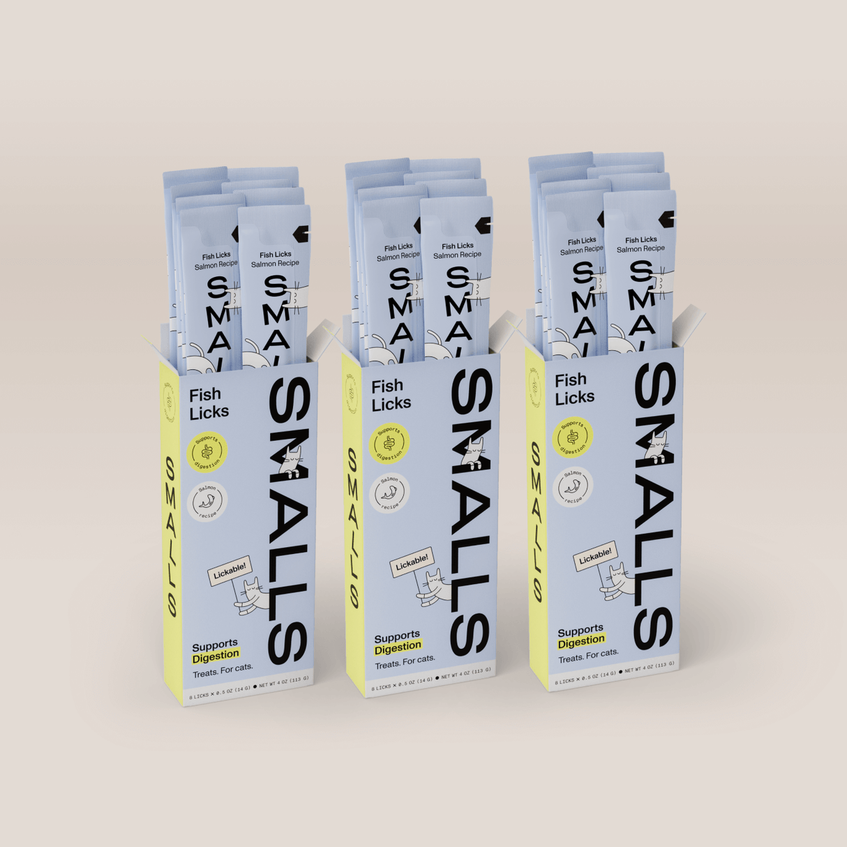 Smalls Cat Treat Digestion Support Salmon Fish Licks 4oz (1 Pack of 8 Licks)