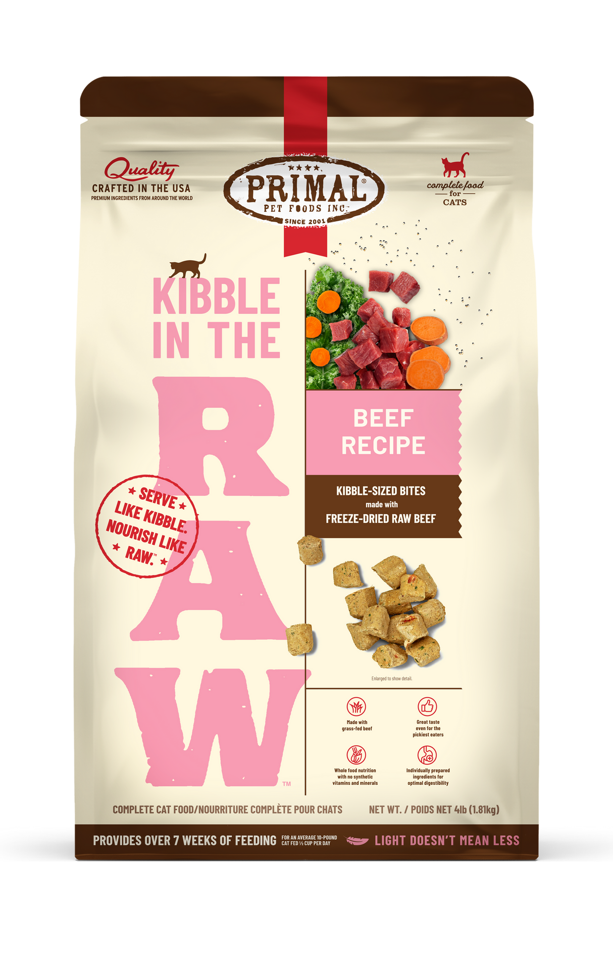 Primal Freeze Dried Cat Food Kibble in the Raw Beef Recipe 1.5lb