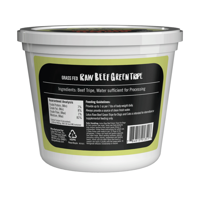 Lotus Raw Frozen Topper Dog  & Cat Grass Fed Beef Tripe 25oz