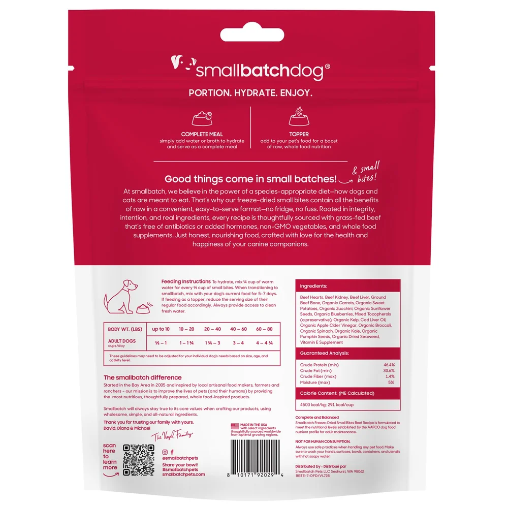 SmallBatch Freeze-Dried Dog Food Small Bites Beef Recipe 20oz