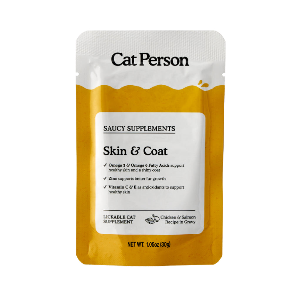 Cat Person Wet Cat Food Supplement Pouch Skin and Coat Support Chicken and Salmon 1.05oz
