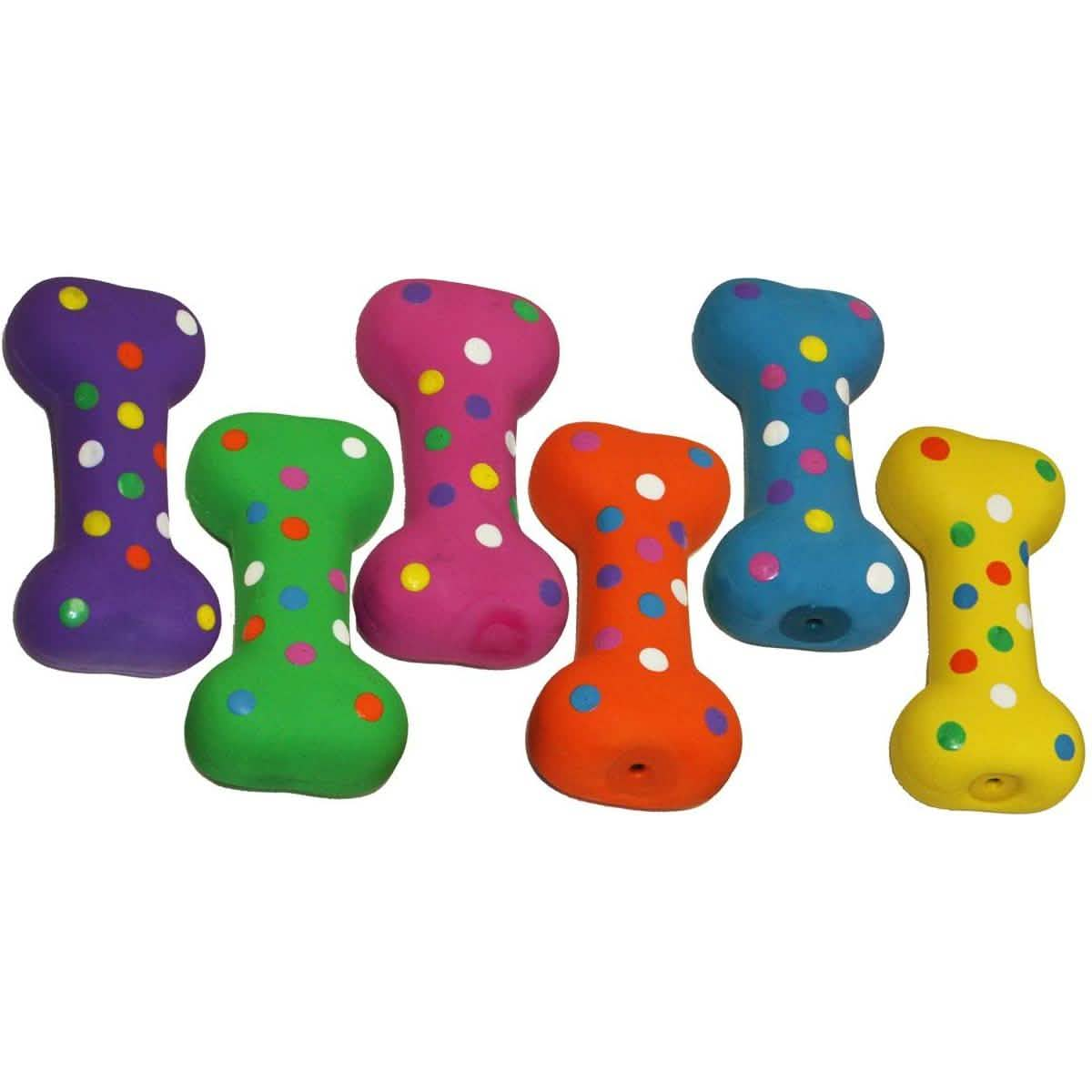 MultiPet Dog Toy Latex Polka-Dot Bones - Assorted Colors