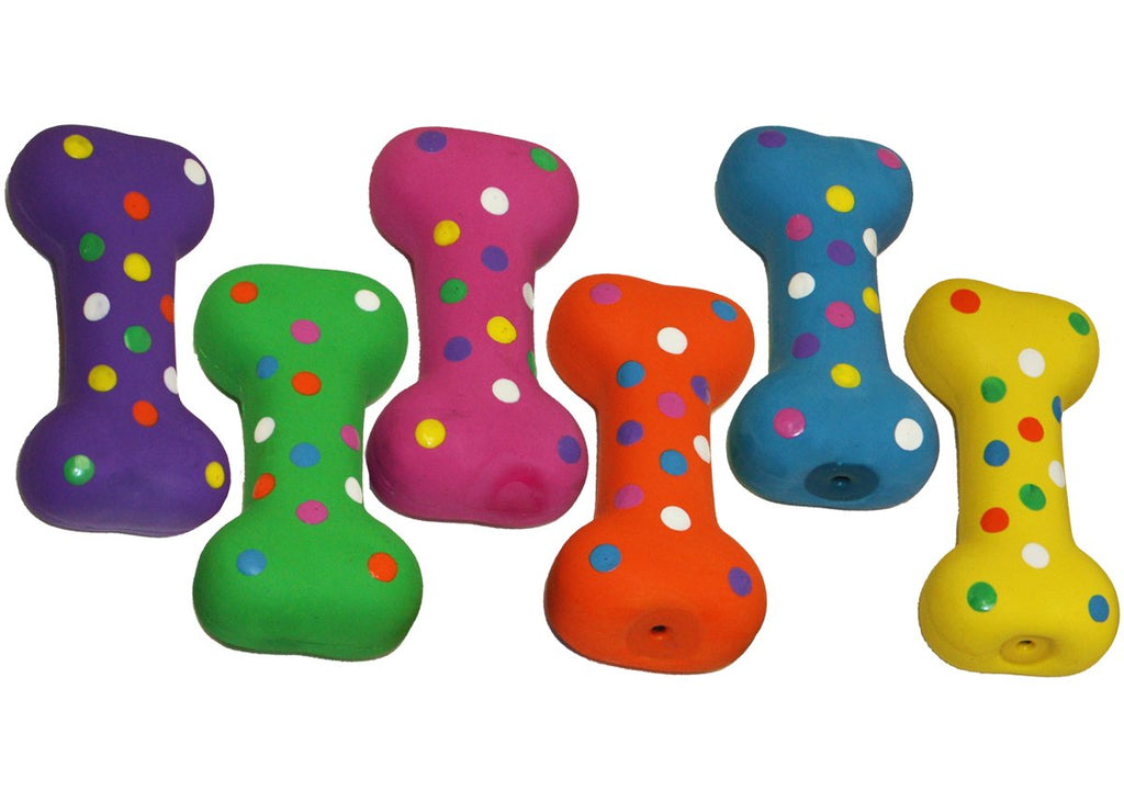 MultiPet Dog Toy Latex Polka-Dot Bones - Assorted Colors