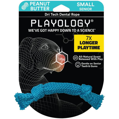 Playology Dog Toy Dri-Tech Dental Rope for Seniors - Peanut Butter Scent