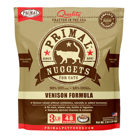 Primal Raw Frozen Cat Food Nuggets Venison Formula