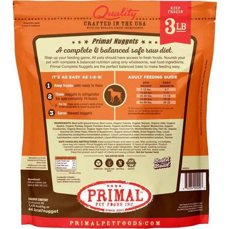 Primal Raw Frozen Dog Food Nuggets Beef Formula