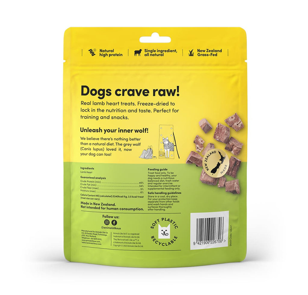 Animals Like Us Dog Treat Freeze-Dried Raw Grass-Fed Lamb Hearts