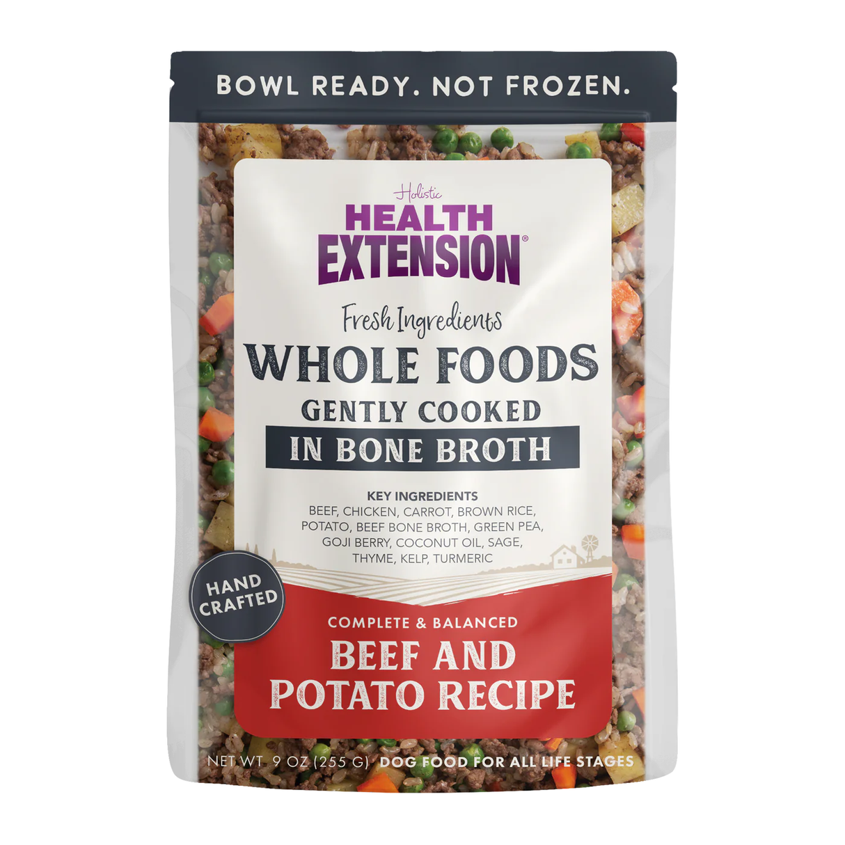 Health Extension Cooked Shelf Stable Dog Food Whole Foods in Bone Broth Beef & Potato Recipe