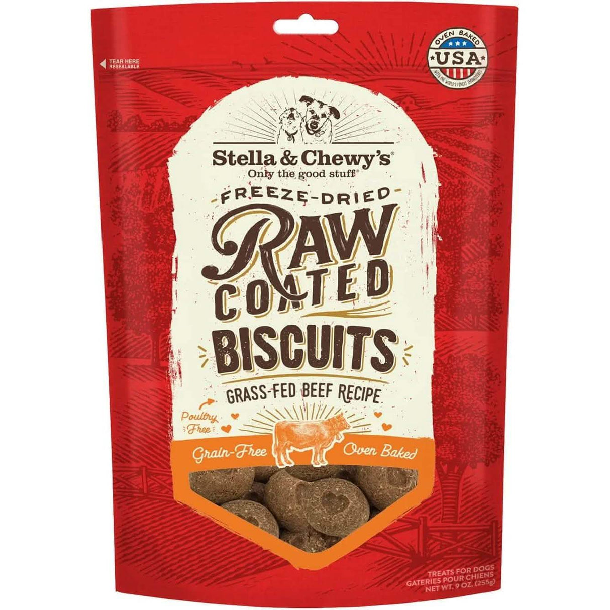 Stella & Chewy's Dog Treat Freeze-Dried Raw Coated Biscuits Grass-Fed Beef Recipe