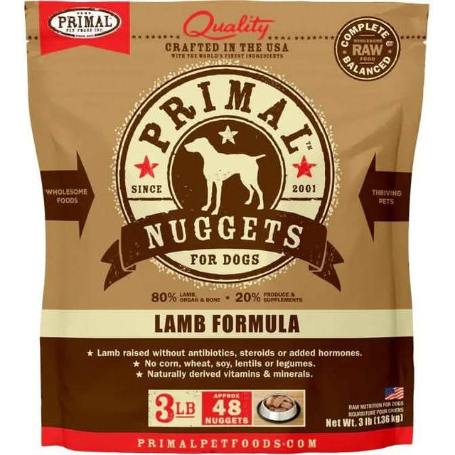 Primal Raw Frozen Dog Food Nuggets Lamb Formula