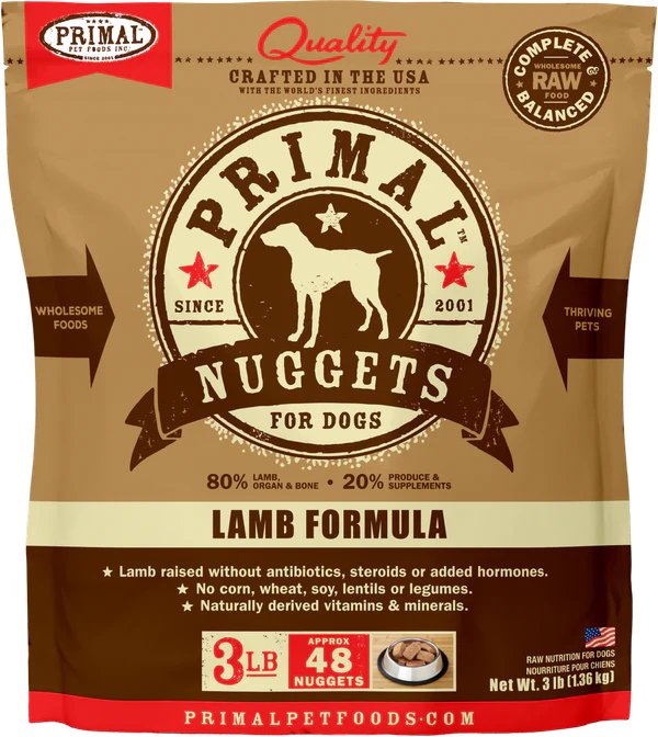 Primal Raw Frozen Dog Food Nuggets Lamb Formula