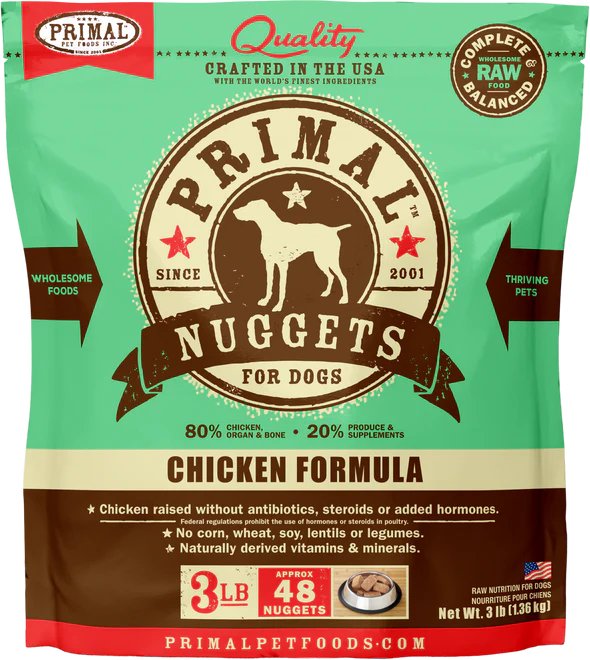 Primal Raw Frozen Dog Food Nuggets Chicken Formula