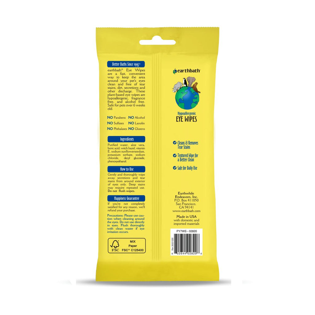 earthbath Hypoallergenic Eye Wipes Witch Hazel & Aloe