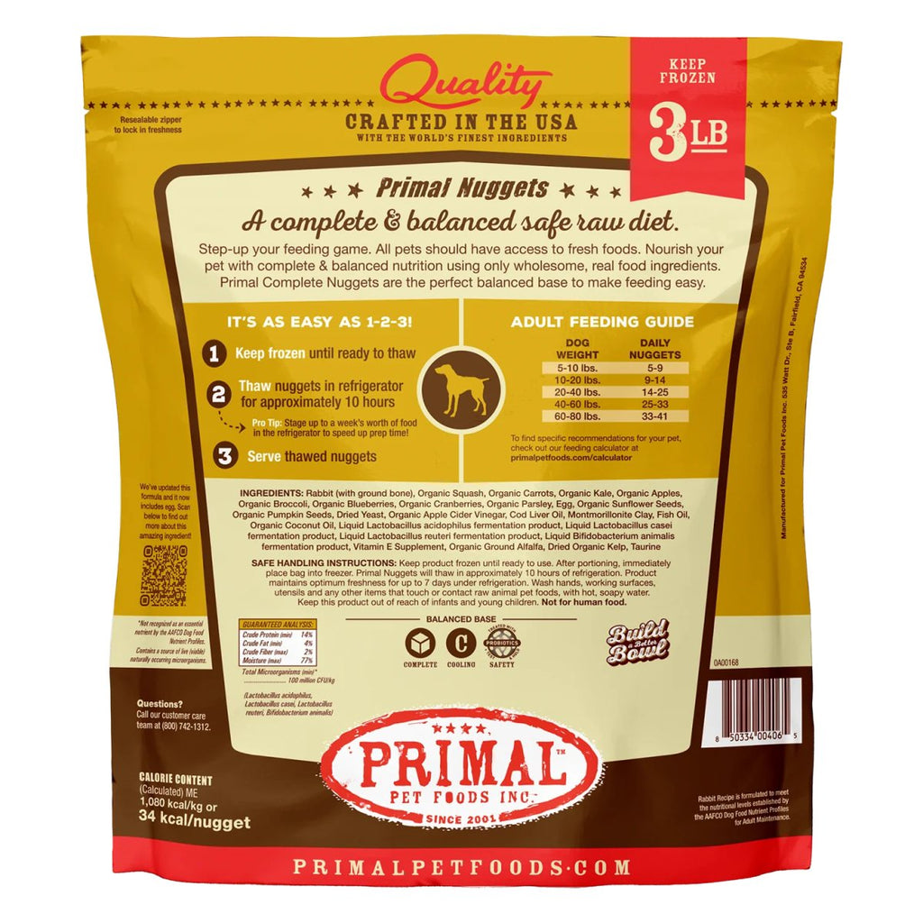 Primal Raw Frozen Dog Food Nuggets Rabbit Formula